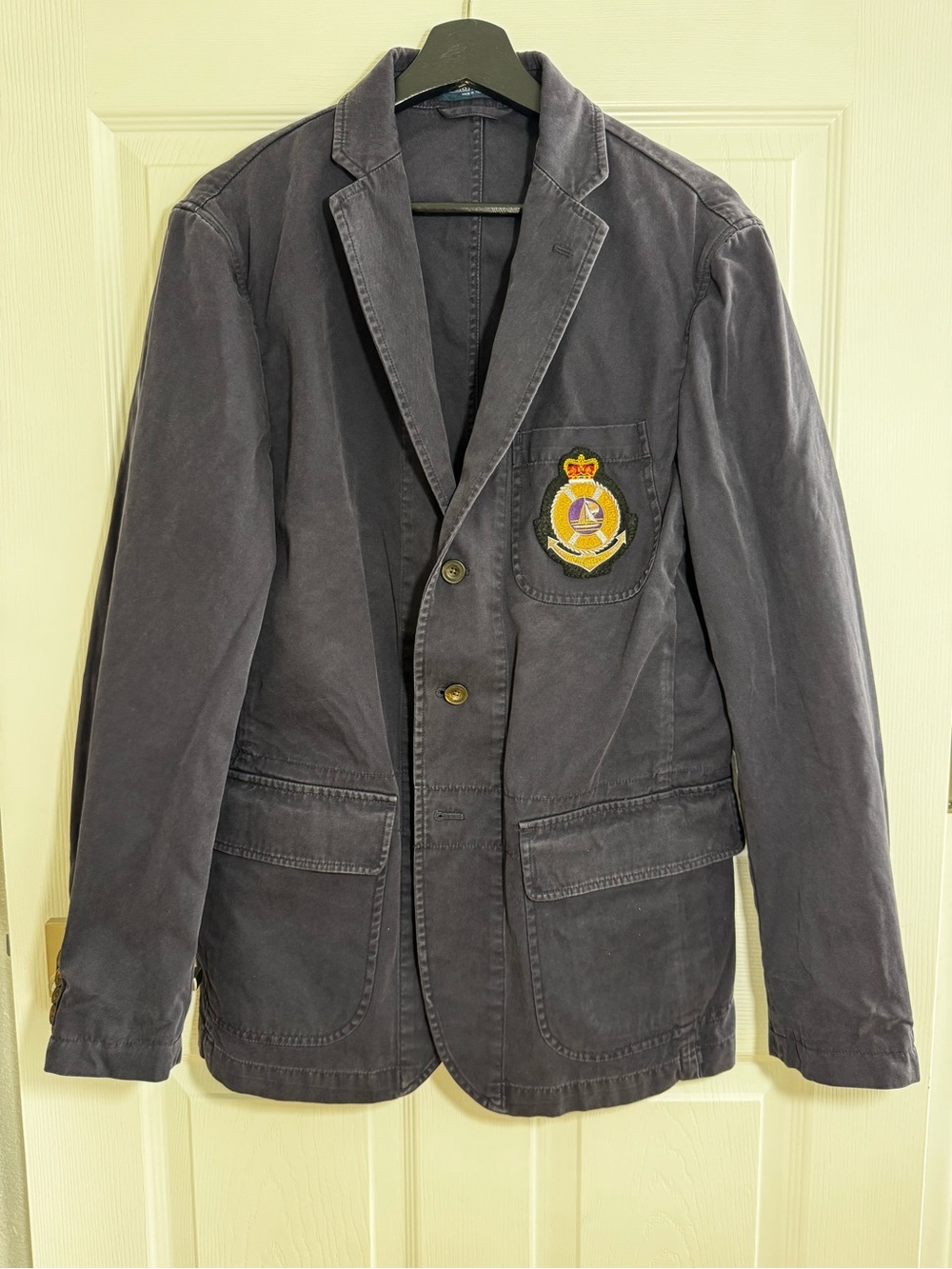 Polo Ralph Lauren Dark Navy Cotton Blazer with Embroidered Crest